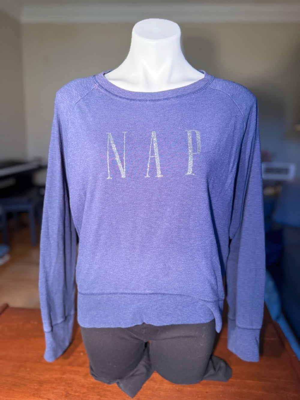 GAP cozy casual lounge fleece sweatshirt navy blue NAP graphic Love by GAP- GUC - Picture 1 of 10